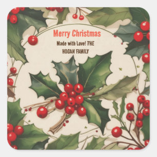 Sticker Carré Christmas Holly Berry Restauration maison