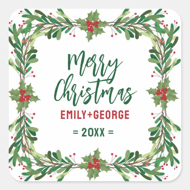 Sticker Carré Christmas Holly Wreath (Devant)