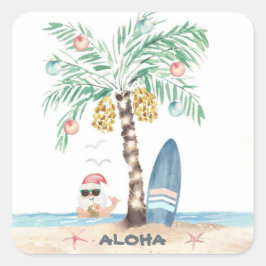 Sticker Carré Christmas Island Palm Surf Père Noël Tropical Beac
