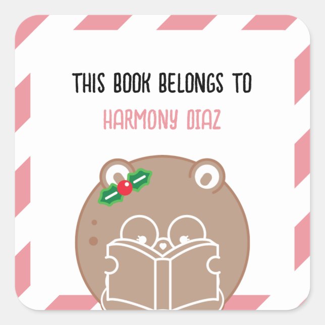 Sticker Carré Christmas Kawaii Cute Hamster Booklover Plaque de  (Devant)