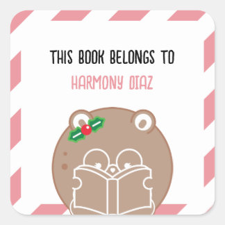 Sticker Carré Christmas Kawaii Cute Hamster Booklover Plaque de 