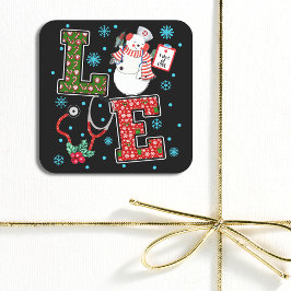 Sticker Carré Christmas Love Nurse mignonne Médicale Snowman Hol