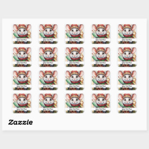 Sticker Carré Christmas Mouse 47 Votre texte ici