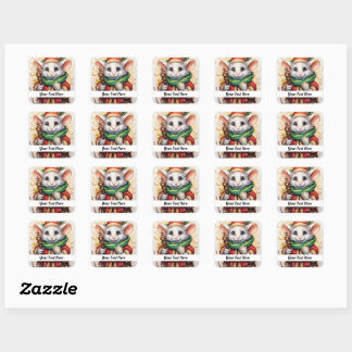 Sticker Carré Christmas Mouse 4 Votre texte ici