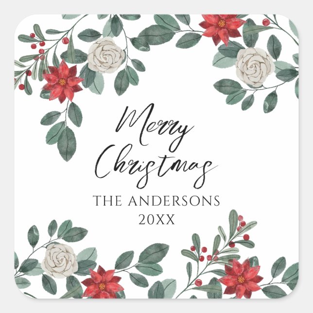 Sticker Carré Christmas Party Red Green Floral (Devant)