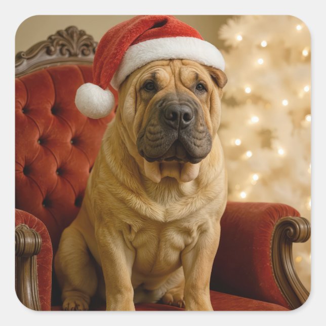 Sticker Carré Christmas Shar-Pei Dog With Santa Hat (Devant)