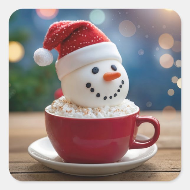 Sticker Carré Christmas Snowman In Hot Cocoa (Devant)