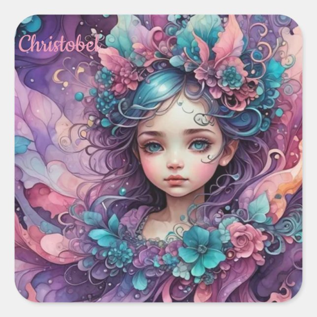 Sticker Carré CHRISTOBEL~ WOW ! Lavande bleue rose fée ~ (Devant)