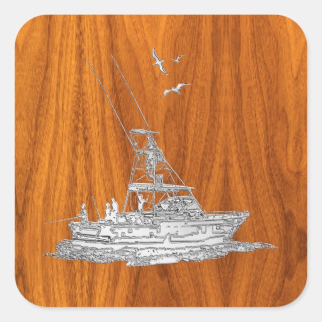 Sticker Carré Chrome Comme bateau de pêche sur bois de teck (Devant)
