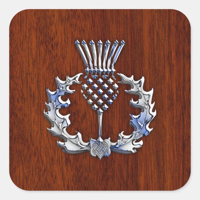 Sticker Carré Chrome Comme Mahogany Bois Grain Scottish Thistle (Devant)