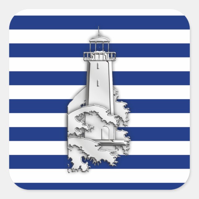 Sticker Carré Chrome comme phare sur les rayures nautiques (Devant)