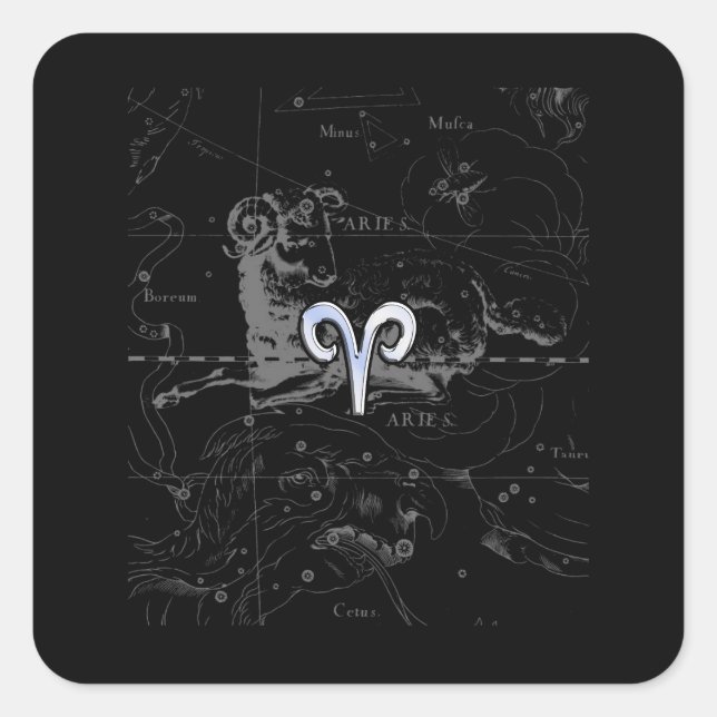 Sticker Carré Chrome Style Aries Zodiac Connexion Hevelius (Devant)