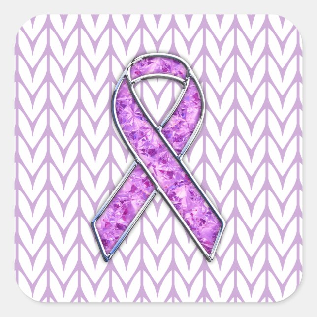 Sticker Carré Chrome style Crystal Pink Ribbon Awareness Knit (Devant)