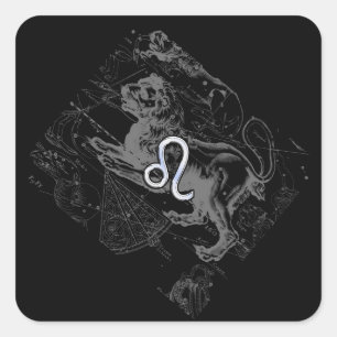 Sticker Carré Chrome Style Leo Zodiac Carte Hevelius 1690