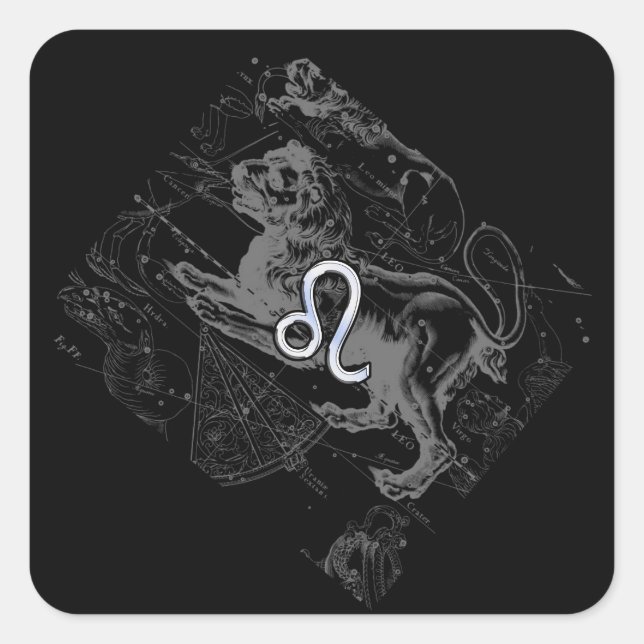 Sticker Carré Chrome Style Leo Zodiac Carte Hevelius 1690 (Devant)