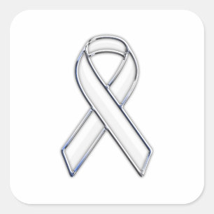 Sticker Carré Chrome Style White Ribbon Awareness