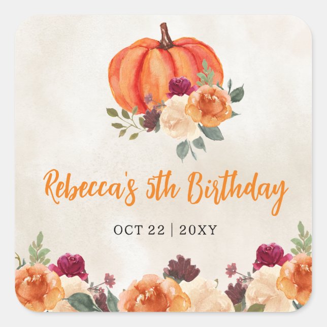 Sticker Carré Chute Burnt Orange Citrouille Patch Anniversaire (Devant)