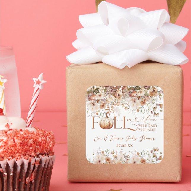 Sticker Carré Chute d'amour Fleur sauvage Baby shower rustique (Fête)