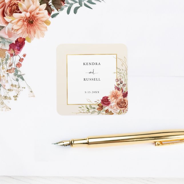 Sticker Carré Chute dorée Terracotta Floral (Créateur téléchargé)