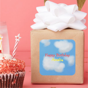 Sticker Carré Ciel bleu et nuages moelleux Anniversaire