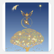 Ciel bleu : étoiles, oiseau et arbre doré