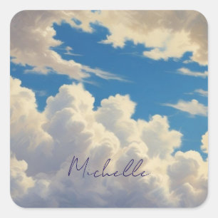 Sticker Carré Ciel Bleu Nuages Plain Moderne Propre Nom Calligra