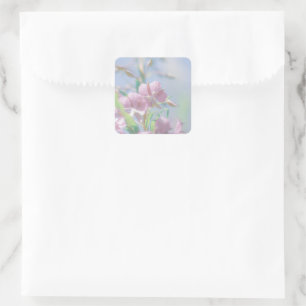 Sticker Carré Ciel bleu Vert Plante Feuilles Fleurs violettes