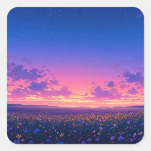 Sticker Carré Ciel nocturne étoilé au-dessus de fleurs sauvages 