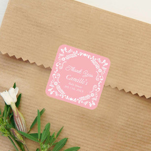 Sticker Carré Cielito Lindo Baby shower rose Merci