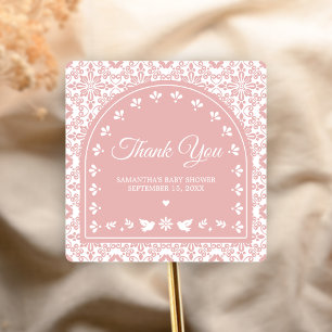 Sticker Carré Cielito Lindo Rose Papier Découpé Baby Shower