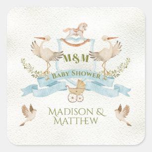 Sticker Carré Cimier Crest Aquarelle bébé garçon douche