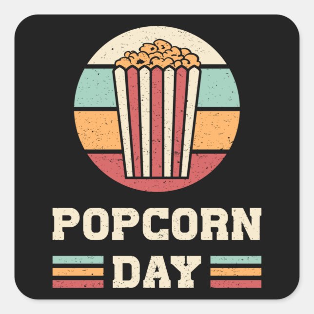 Sticker Carré Cinéma Popcorn Day Film Snack Pop Film Idée cadeau (Devant)