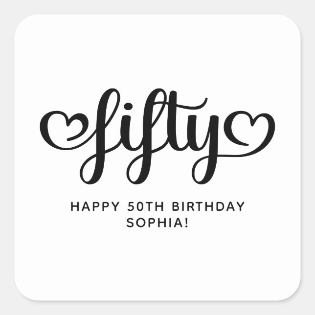 Sticker Carré Cinquante Coeurs mignons Script 50e anniversaire (Devant)