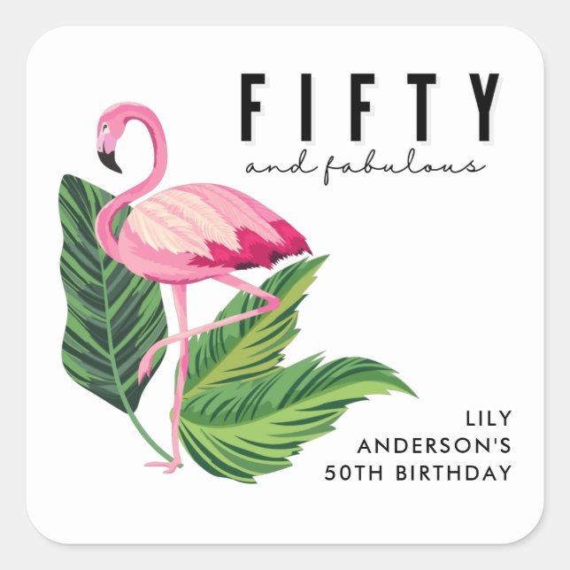 Sticker Carré Cinquante et fabuleux Flamant rose 50e fête d'anni (Devant)