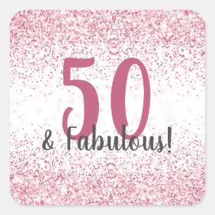 Sticker Carré Cinquante et fabuleux Parties scintillant rose Con