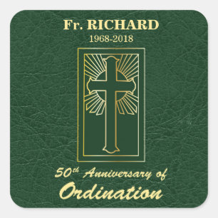 Sticker Carré Cinquantième anniversaire personnalisable de vert