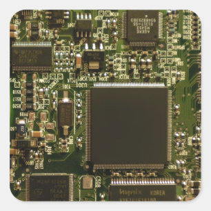 Sticker Carré Circuit imprimé vert macro   Photo de PCB