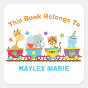 Sticker Carré Circus Animal Train Cute Kids Ce Livre Appartient 