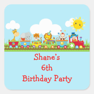 Sticker Carré Cirque Animalier Train Enfants Anniversaire en Rou