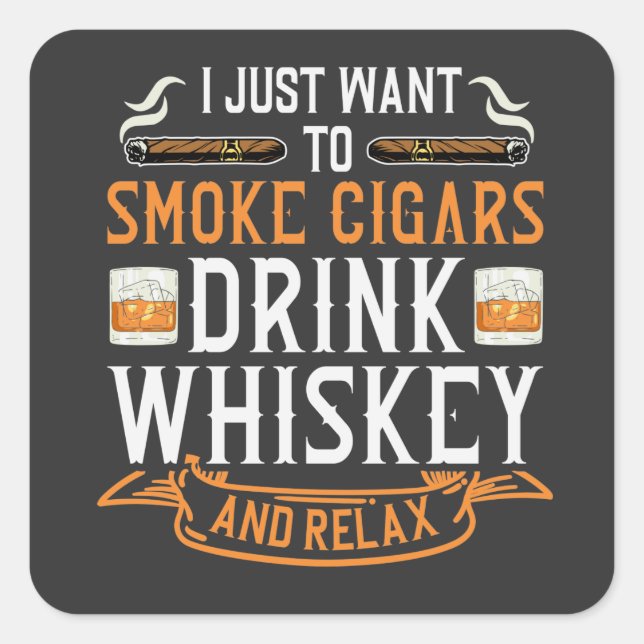 Sticker Carré Citation de cigar et de whisky (Devant)