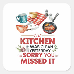 Sticker Carré Citation de Cuisine amusante avec des ustensiles