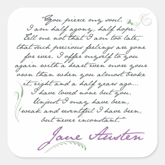 Sticker Carré Citation de Jane Austen sur la persuasion #1 (Devant)