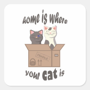 Sticker Carré Citation drôle Accueil est où est votre chat