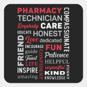 Sticker Carré Citation du pharmacien de la technicienne en pharm