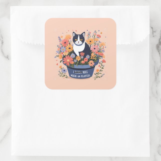 Sticker Carré Citation Inspirationnelle de chat amusant (Sac)
