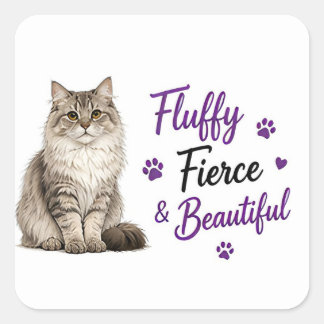 Sticker Carré 🐾 Citation pour amoureux de chat sibérien Fluffy 