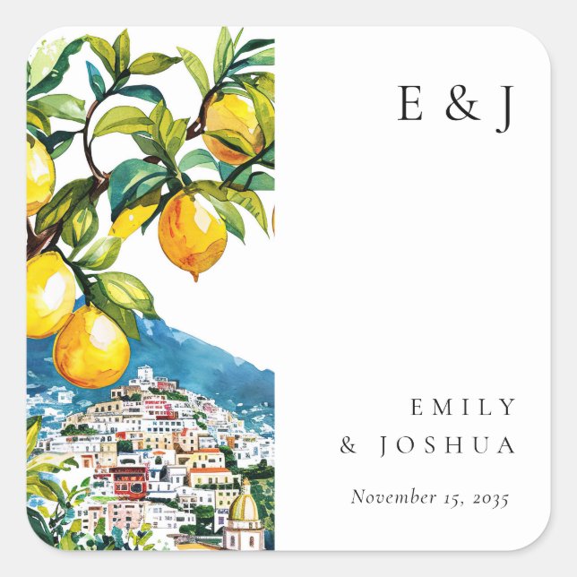 Sticker Carré Citron Citrus Côte Amalfi Mariage italien (Devant)