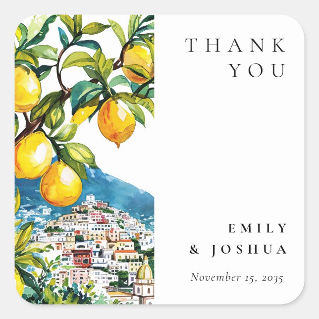 Sticker Carré Citron Citrus Côte Amalfi Mariage italien (Devant)