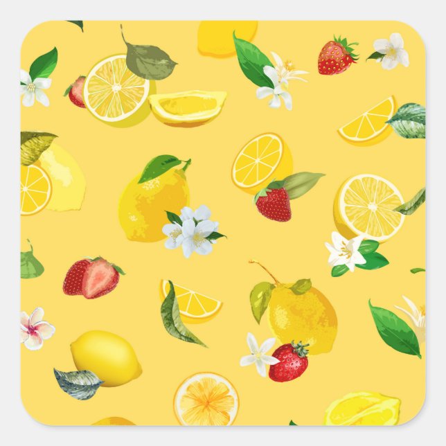 Sticker Carré Citron et fraise 3 (Devant)