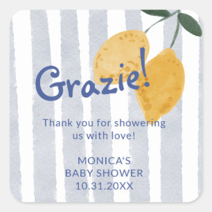 Sticker Carré Citron garçon Baby shower Favoriser Merci